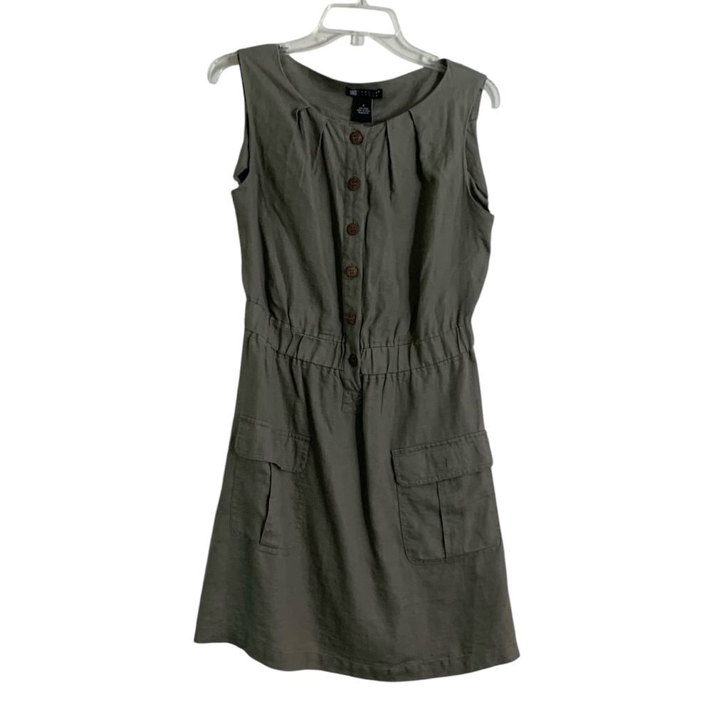 Carole Little Linen Sleeveless Elastic Waist Dress size 8 Front Pockets